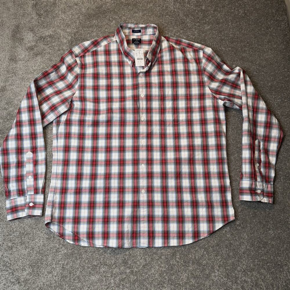 NWT J.Crew Men’s XXL Flex‎ Washed Shirt Red White Plaid Cotton Classic Fit Top